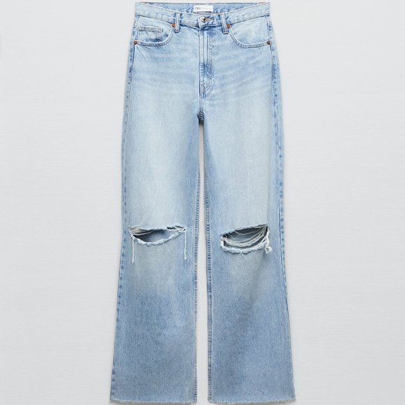 ZARA  WIDE LEG FULL LENGTH RIPPED JEANS - Picture 2 of 4